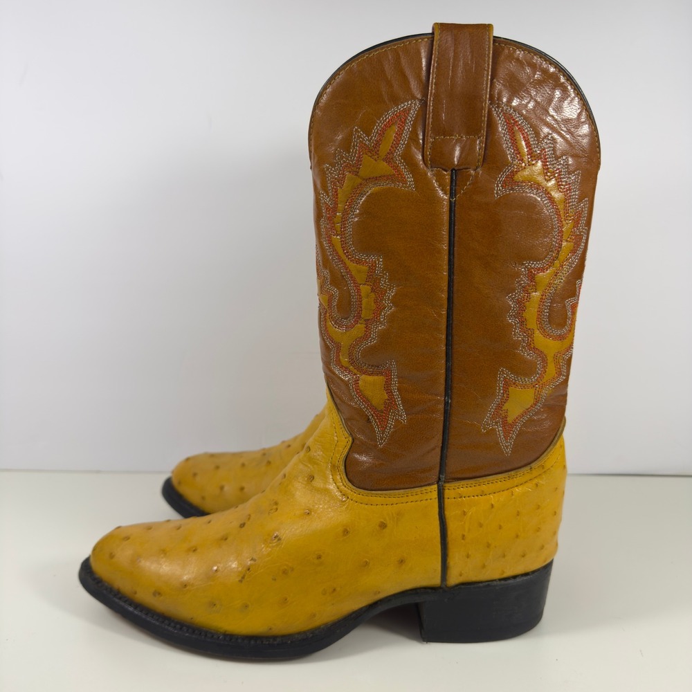 El General Granos de Oro Ostrich Cowboy Boots Mens 6 Buttercup Yellow Ostrich‎